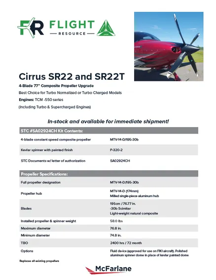 Part Number SR22-MT-PROP-KIT-4B