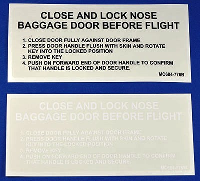 MC88451-002 - PLACARD KIT, Piper Baggage Door Lock - McFarlane